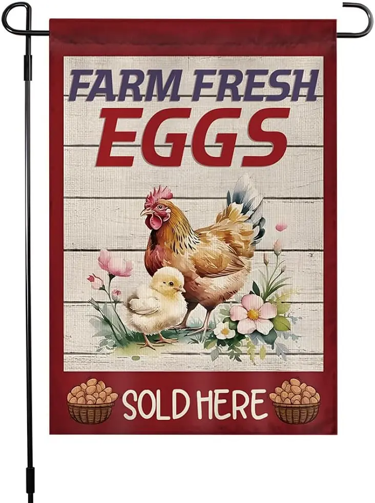 Farm Fresh Eggs Sold Here Garden Flag Double Sided Yard Outdoor Chicken Decorations Market Patio Rustic Farmhouse Chicken Co kkz