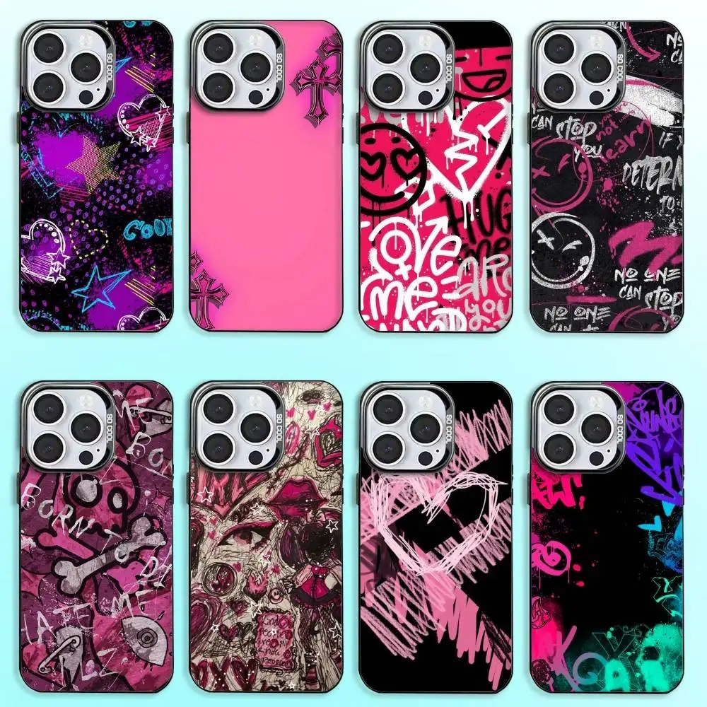 

Graffiti Cool Art Pink Phone Case For iPhone17,16,15,14,13,12,11 Plus,Pro Max Black Candy Matte Shockproof Cover