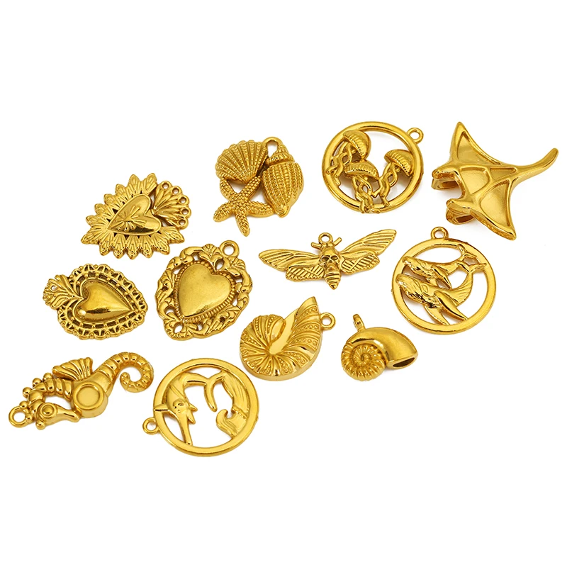 3pcs Stainless Steel Starfish Snail Love Honeybee Charms for Necklace Earrings Jewelry Making Accessories DIY Jewelry Materials