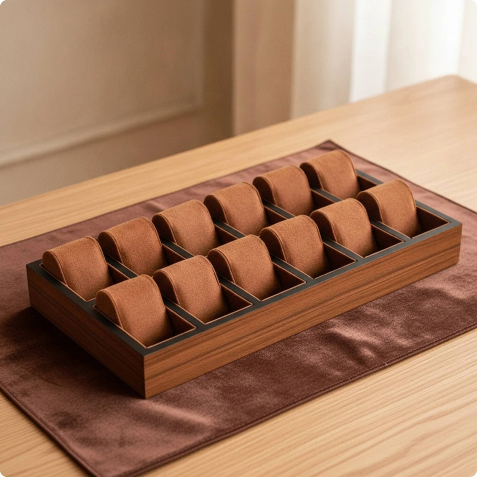 Watch Tray with Suede Inserts Padded Watch Display Tray Scratch-Resistant Space-Saving for Collectors, Dressers, Retail Displays