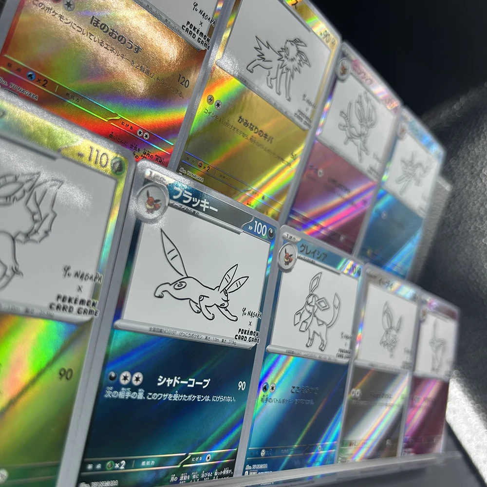 لتقوم بها بنفسك أنيمي PTCG جمع بطاقة Eevee الأسرة Leafeon Flareon Espeon Vaporeon الانكسار اللون فلاش احباط بطاقة هدايا عيد الميلاد