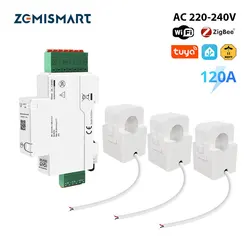 Zemismart 120A Tuya Zigbee WiFi 3-fazowy licznik energii Inteligentny monitor mocy na szynę Din Wyciągane dzielone rdzenie CTs Smart Life 220V