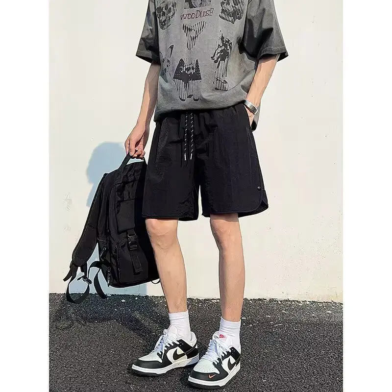 Men's Side Button Sports Style Thin Shorts Young Boys Straight Casual Bottom Summer Mini Pants Male Solid Color Trousers