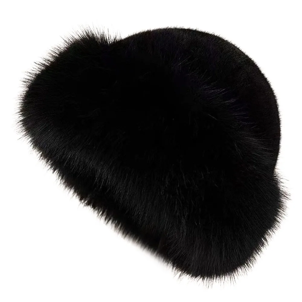 

New Fluffy Fur Winter Hat Solid Color Thicken Bucket Hat Cold Windproof Plush Berets for Women Girls