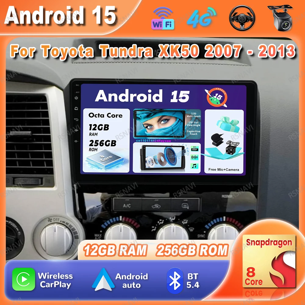 

Car Radio Android 15 For Toyota Tundra XK50 2007 - 2013 Qualcomm 9/10 Inch QLED Systems BT RDS DVD Navigation Viedo Player DSP