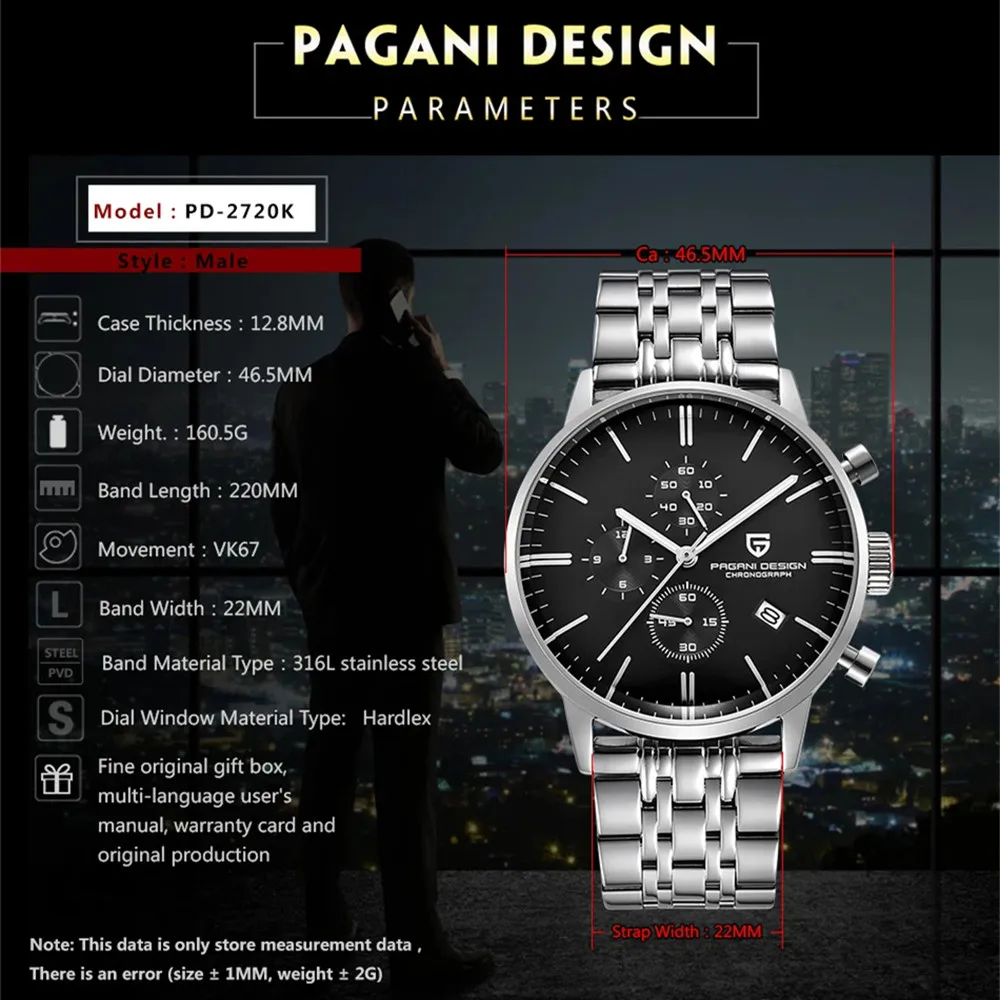 Pagani Design Men's Chronograph Watch  Japan VK67 Movt Waterproof Multifunctional Business Sports Quartz Watch Relogio Masculino
