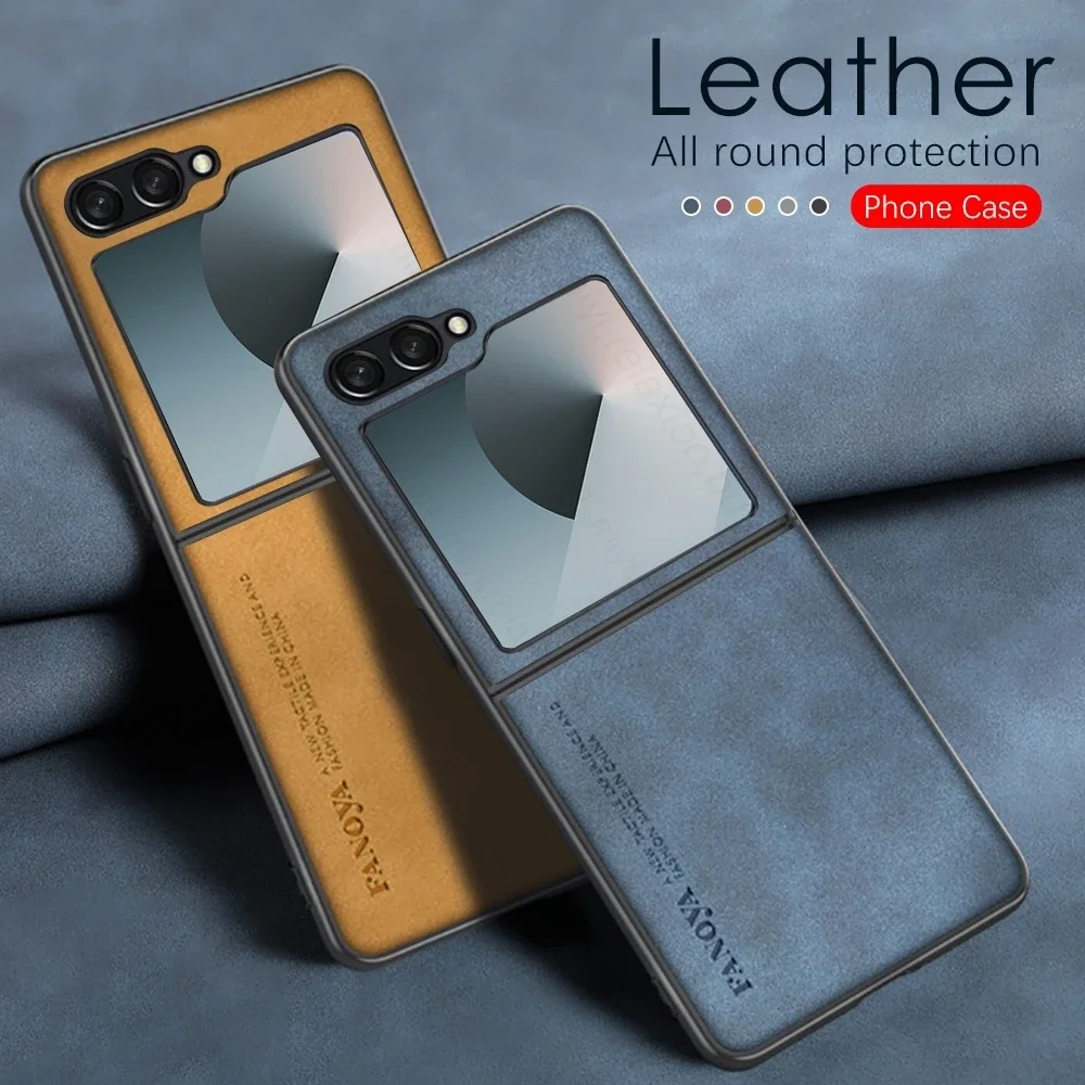 Luxury Sheepskin Leather Case For Samsung Galaxy Z Flip6 5G 2024 Lens Protector Shockproof Soft Cover Samsun ZFlip6 Flip 6 Z6 6Z