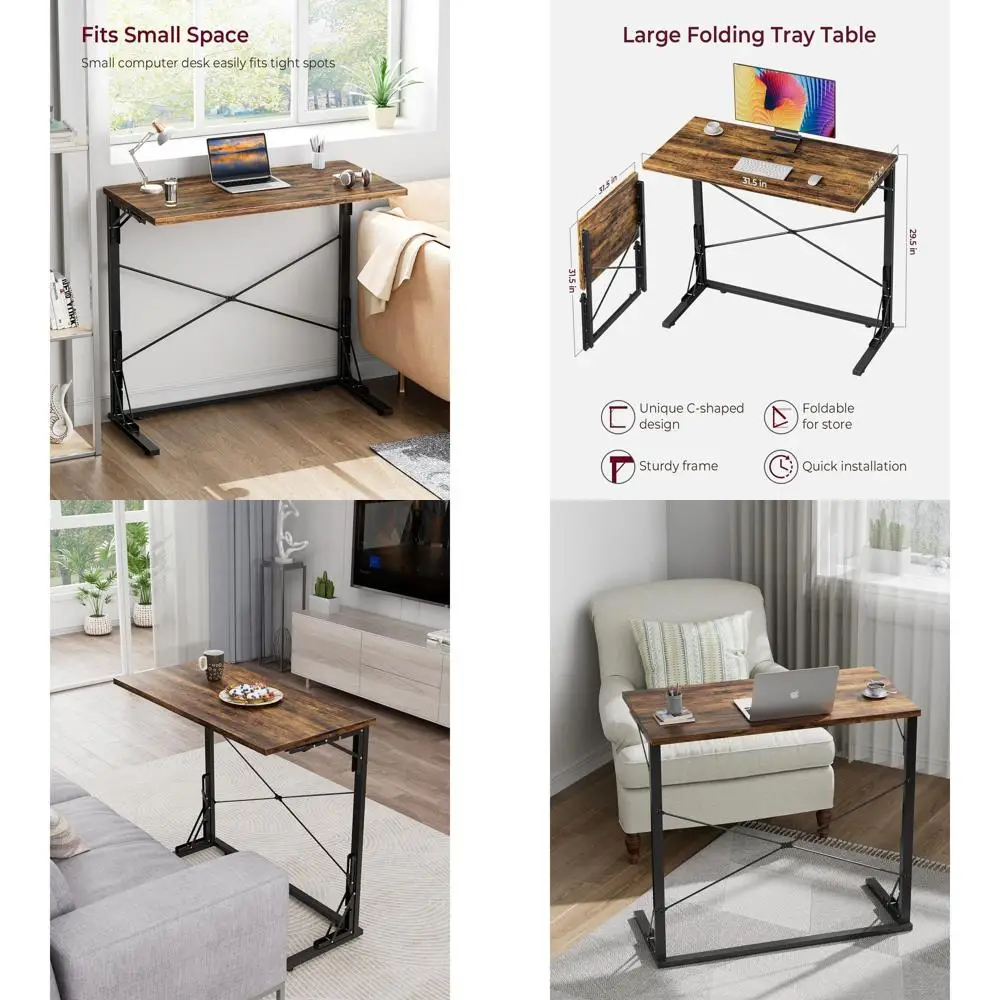 مكتب قابل للطي مقاس 31.5 بوصة، طاولة صينية تلفزيون قابلة للطي لتناول الطعام على الأريكة، صواني عشاء تلفزيون كبيرة جدًا، مكتب كتابة محمول قابل للطي للكمبيوتر #1