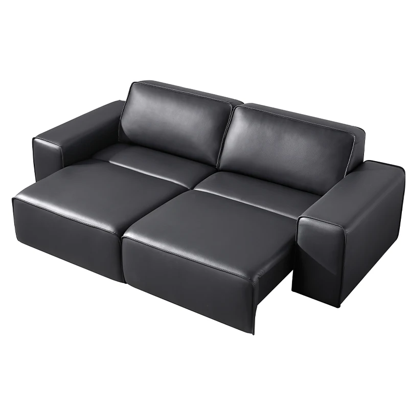Lenatees High End Living Room Room Furniture Luxury Modular Couch Genuine Leather Black  Electrical Engineering Sofa Bed