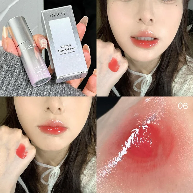 QIBEST Watery Mirror Lip Glaze Long-lasting Moisturizing Lipgloss Easy Wearing Water Glass Lip Tint Hydrating Lip Stain Makeup