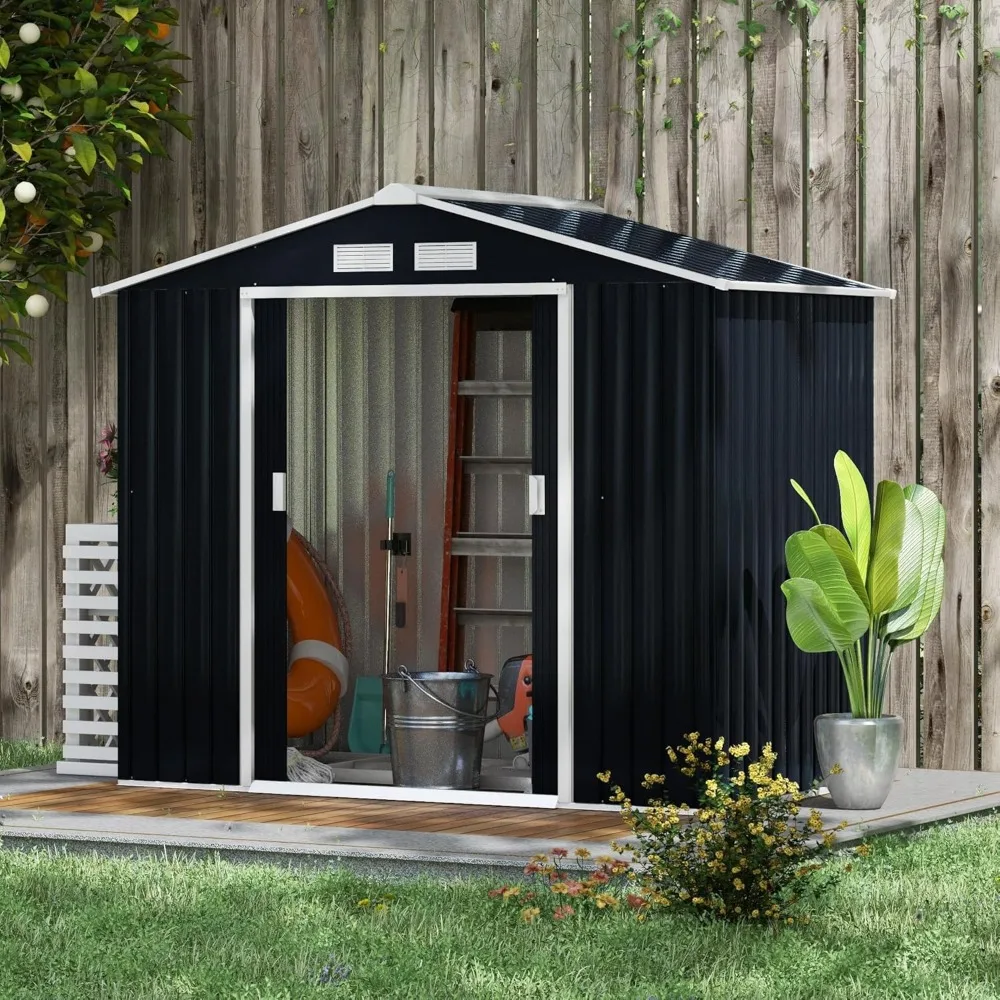 7' x 4' Outdoor Storage Shed, Garden Tool Metal Shed with Foundation Kit, Double Lockable Door, Air Vents