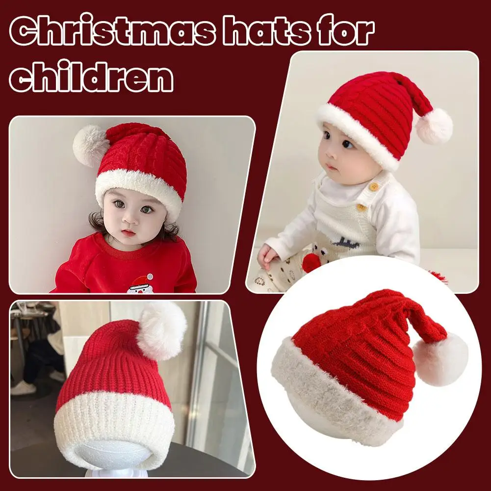 

Red Christmas Hat for Baby Winter Pompom Infant Knitted Cap Red New Year Full Moon Weekly Children's Ear Protection Cap Headwear