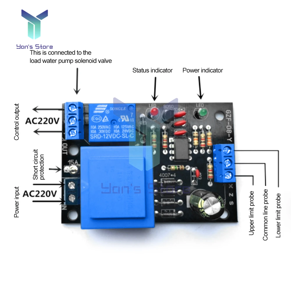 Water Level Sensor Switch Controller Water Tank Tower Pool Automatic Pumping Water Drainage AC 220V Power Supply