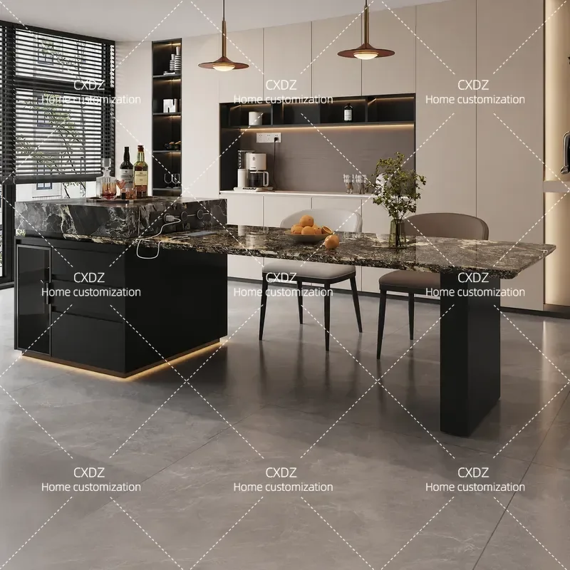 2026 New Luxury Natural Marble Dining Table Integrated Retractable Design Modern Light Luxury Stone Island Platform for Home