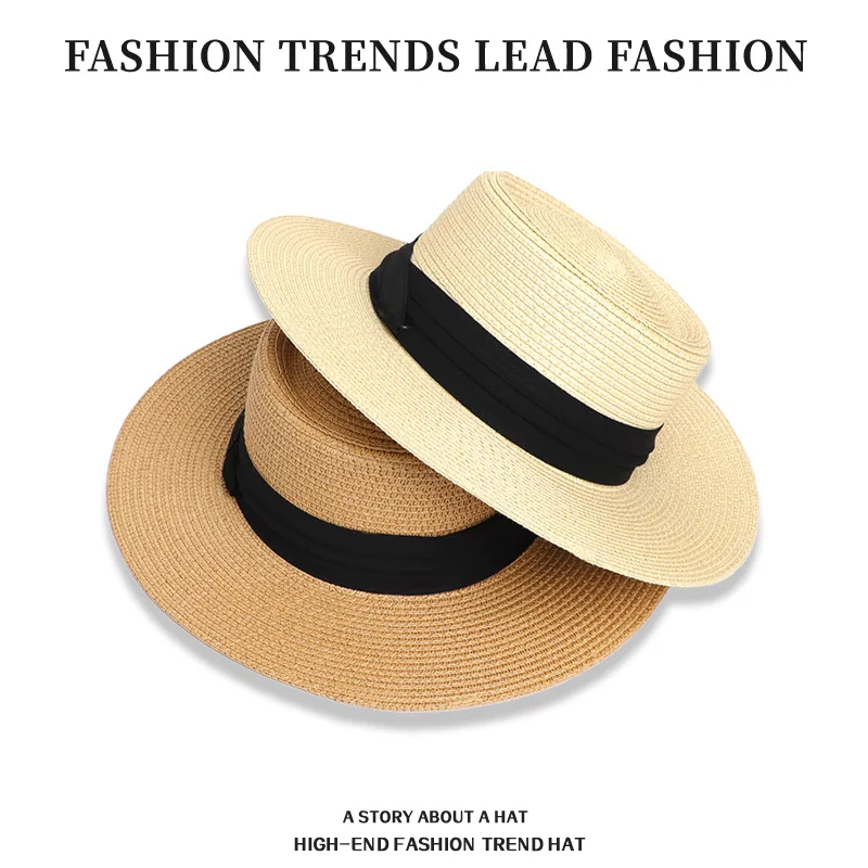 

Summer 2025 New Sle Women's Sun Hat Flat Top St Beach Hat Face Slimming Sunscreen Cap Casual round Top Large Brim Hat