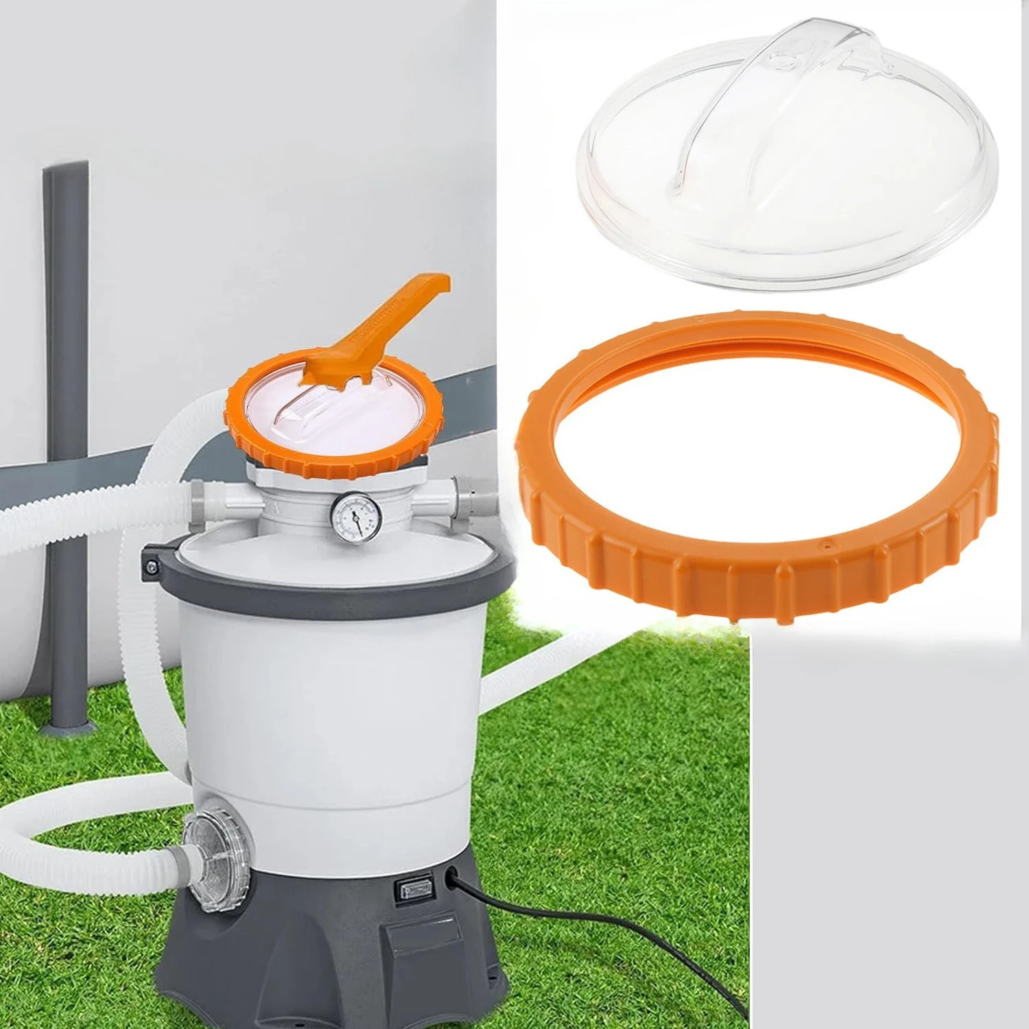 1 Set Plastic Pool Sand Pump Filter Cover P07018 Orange Nut P07019 Clear Lid Replacement Easy Install Swimming Pools Accessories