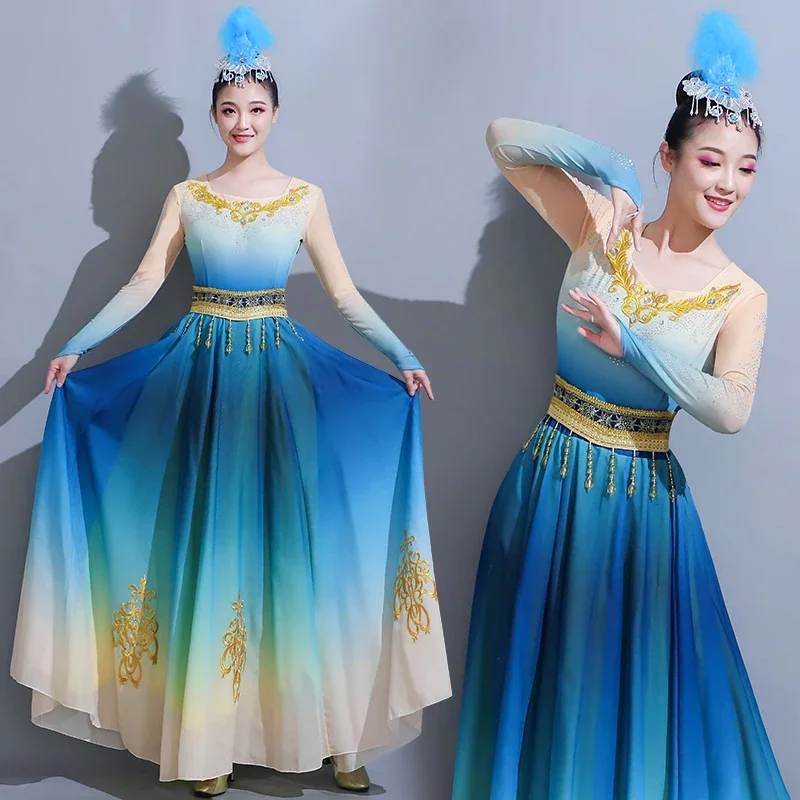 

Xinjiang dance performance dress, large swing skirt, practice dress, art exam, practice dress, ethnic Uyghur classical dance cos