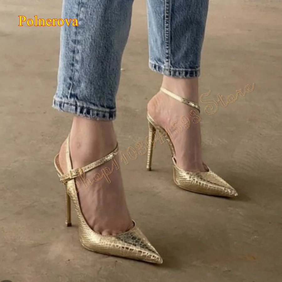 Pointed Toe Patent Leather Crocodile Pumps Stiletto Buckle Women\'s Shoes Wedding Party HIgh Heels 2024 New Zapatos Para Mujere