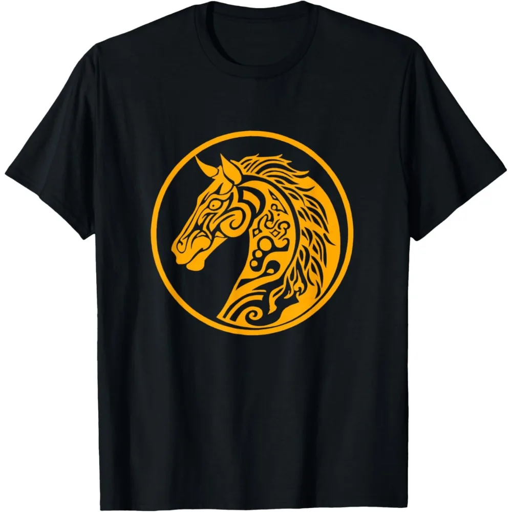 Year of The Horse 2026 Tribal Golden Zodiac Design T-Shirt Chinese Lunar New Year Zodiac Graphic TShirt Men Fashion Holiday Tops