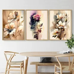 3Pcs Beige Golden Flower Rose Peony Magnolia Diamond Painting triptych cross stitch diamond embroidery mosaic full drill art