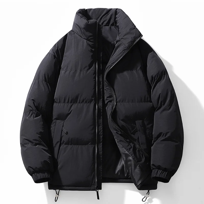 

Mens Winter Cotton Jacket Stand Collar Couple Thickened Padded Warm Bread Style Sports Leisure Trendy Outerwear Coat