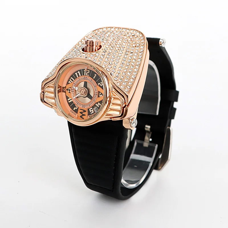 

Personalized men's watch with diamonds, light luxury quartz watch, fashionable cool waterproofleather imitation mechanical watch