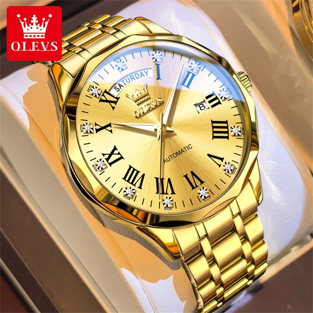 OLEVS New Automatic Man Watch 6780 Stainless Steel Waterproof Luminous Mens Watch Roman Diamond scale Auto Date Mechanical Watch