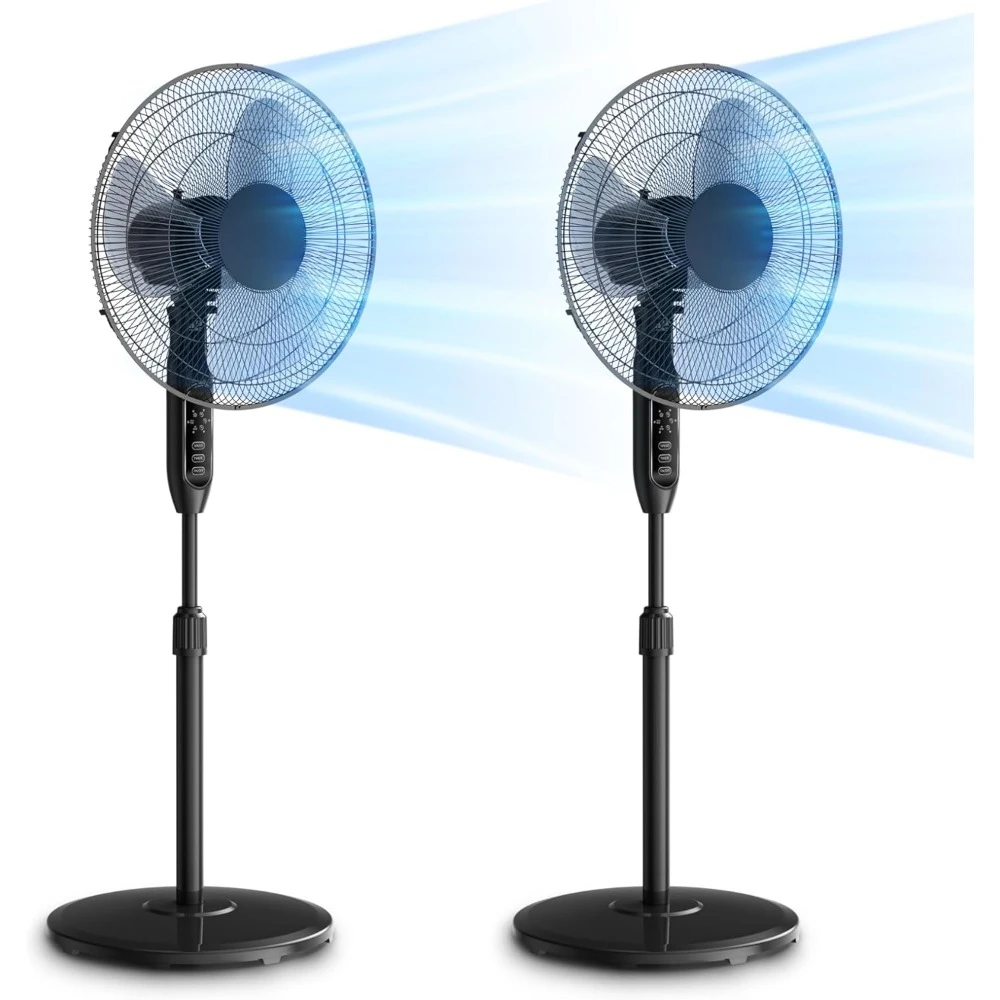 Standing Fan with Remote Control 2 Packs, 3 Speeds Settings 7H Timer Ultra Quiet Adjustable Heights, Standing Fan