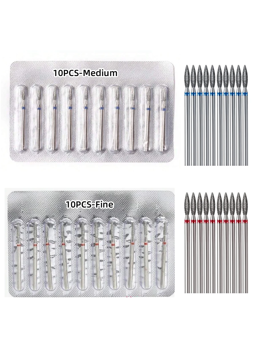 Broca de diamante para uñas, limpiador debajo de las uñas, removedor de cutículas, preparación de uñas, suministros para tecnologías de uñas (fino o mediano), 10 Uds.