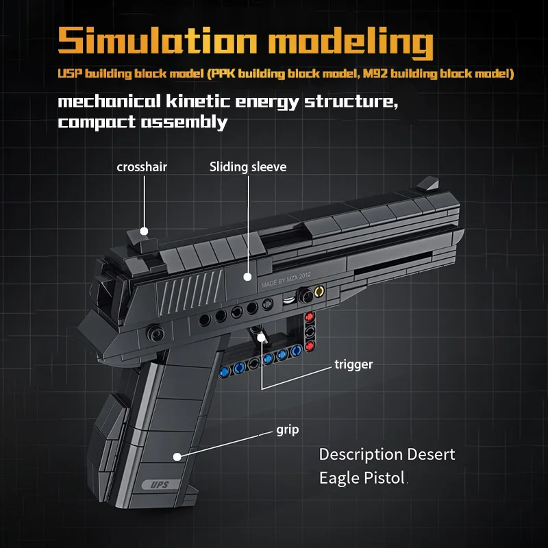 Technical Desert Eagle Gun Model Building Blocks Military WW2 Weapons M1911 G18 Usp M92 PPK Pistol MOC Bricks Assemble Toys Gift