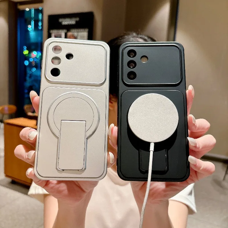 Matte Acrylic Magnetic Bracket Case for Samsung A27 A37 A57 A17 A07 A56 A36 A26 A16 A55 A35 A15 Magsafe Hard Shockproof Cover