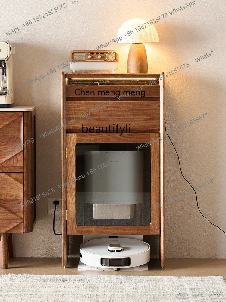 D178 North American Black Walnut Solid Wood Living Room Small Cabinet Sweeping Robot Base Station Upper Shelf