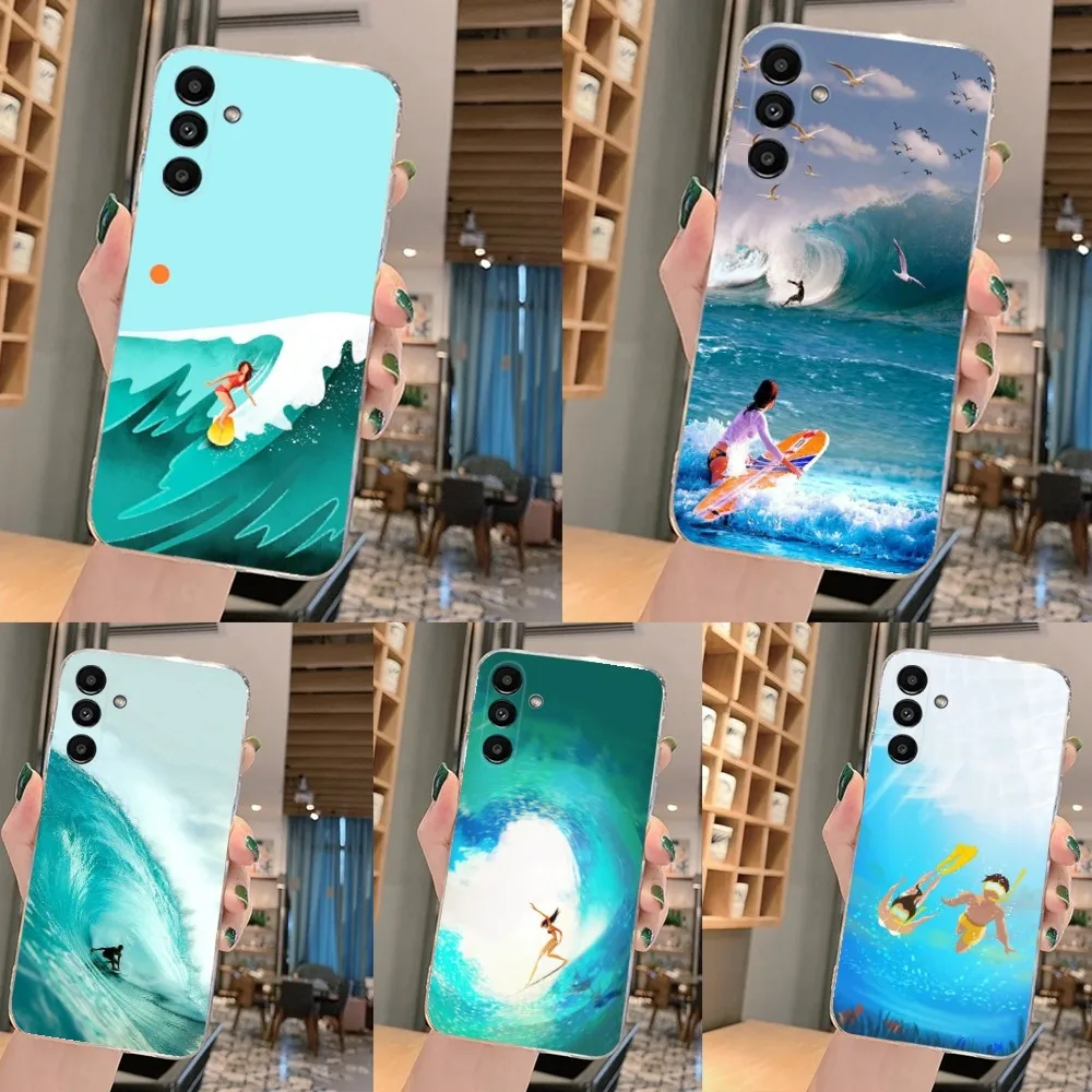 Beach surf girl Phone Case For Samsung Galaxy A71,70,52,51,40,31,A50,30S,21S,Note20ultra Transparent Cover