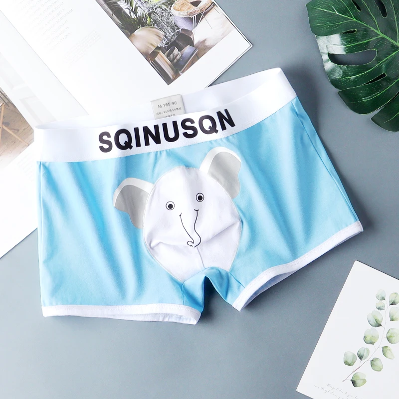 SQINUSQN New men\'s boxer panties Breathable men\'s underwear cute little elephant Comfortable Men Underpants size M-4XL