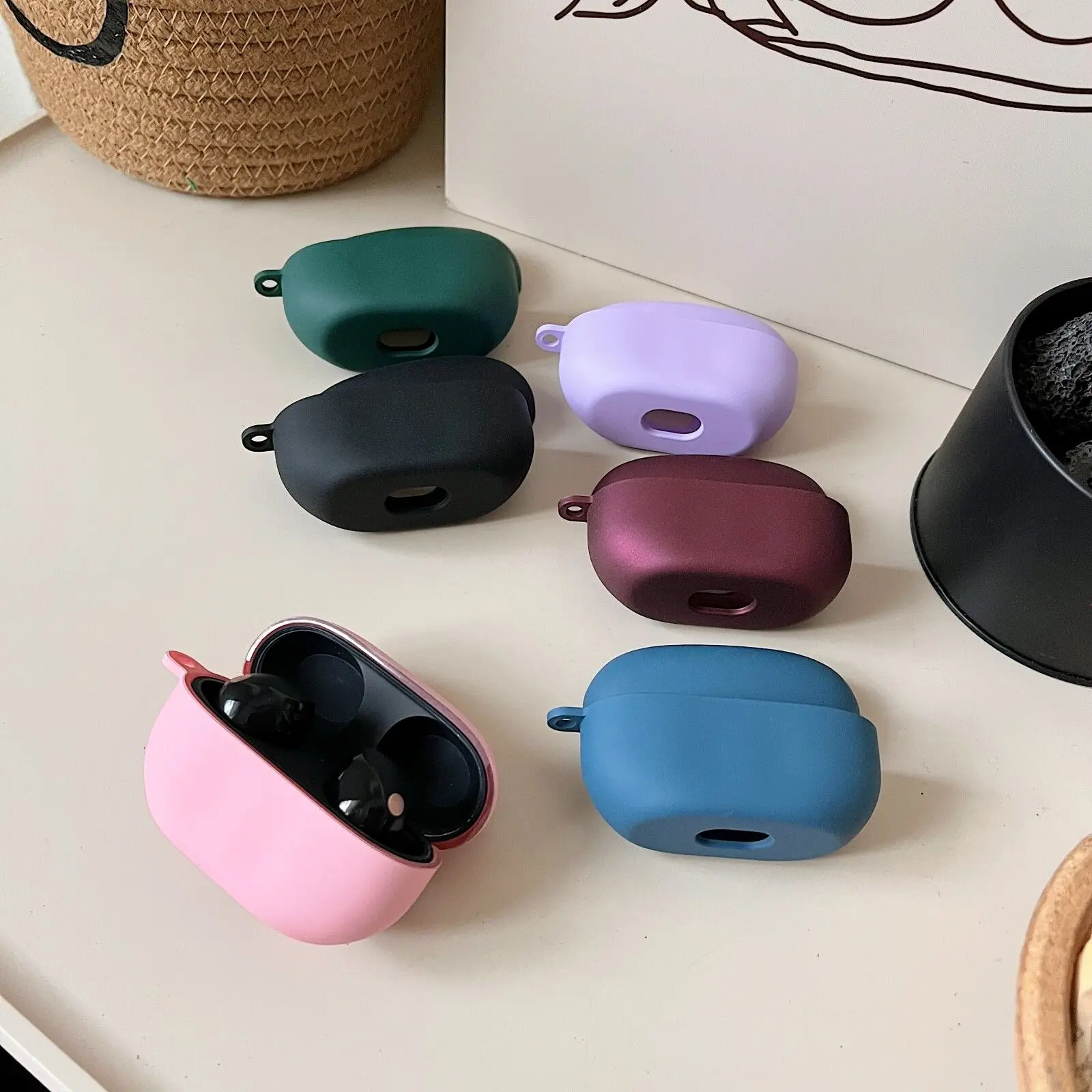 Candy Colors Earphone Cases For 2023 New Sony WF-1000XM5 Solid Color Hard PC Matte material Headset protective cover with Hook