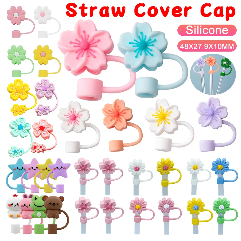 4/6PCS Flower Silicone Straw Covers For Stanley Cup Cute Silicone Flower Shape Drinking Dust Cap Straw Tips Cover Cup Accessorie