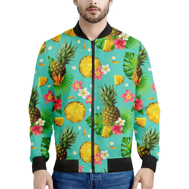 

Fashion Fruits Pineapple Zipper Jacket For Men 3d Printed Tropical Plants Sweatshirt Cool Street Bomber Jackets Tops Coat