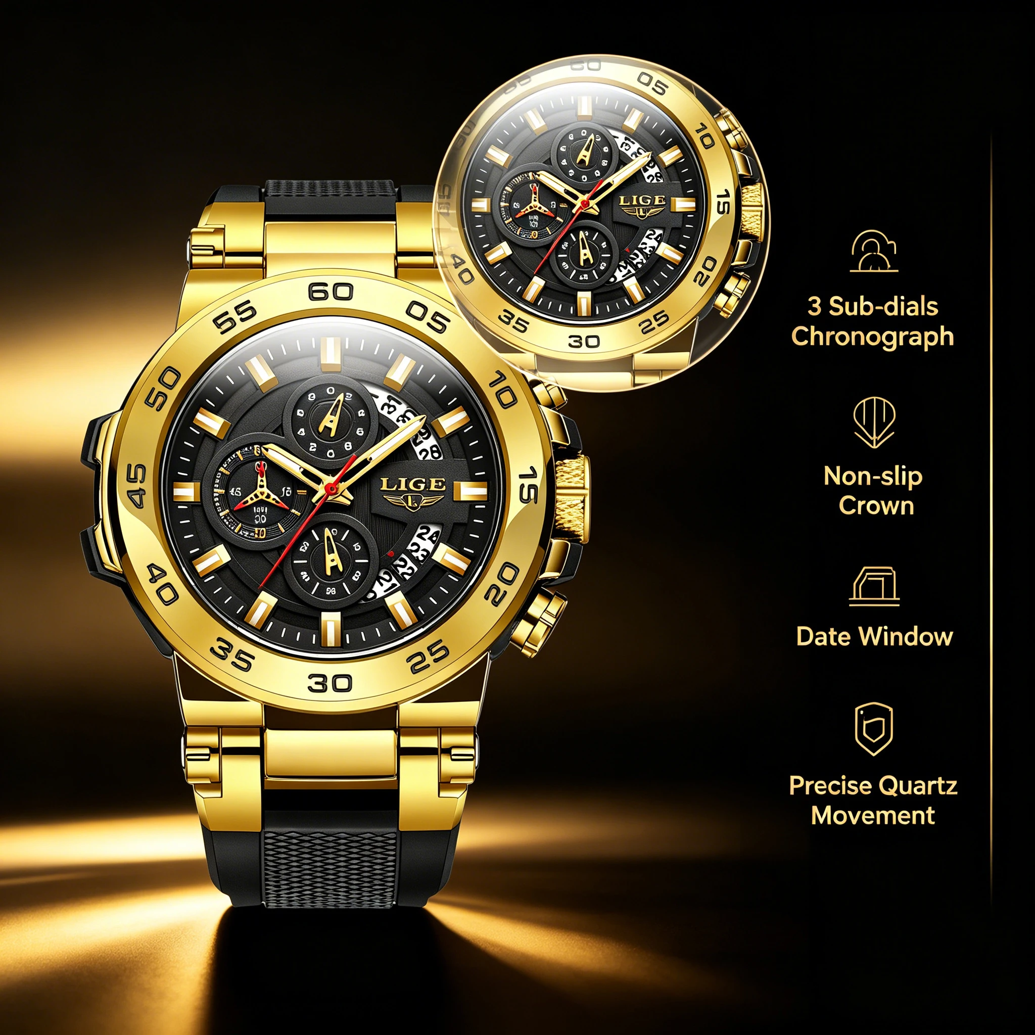 

LIGE New Mens Watches Top Luxury Brand Big Dial Watch Men Waterproof Quartz Wristwatch Sport Chronograph Clock Relogio Masculino
