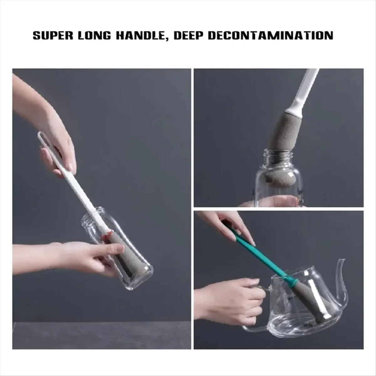 BHBL Long Handle Sponge Brush Kitchen Cleaning Supplies Bottle Cleaning Brush Cups Beers Jug Cleaned Kitchen Tool Gray