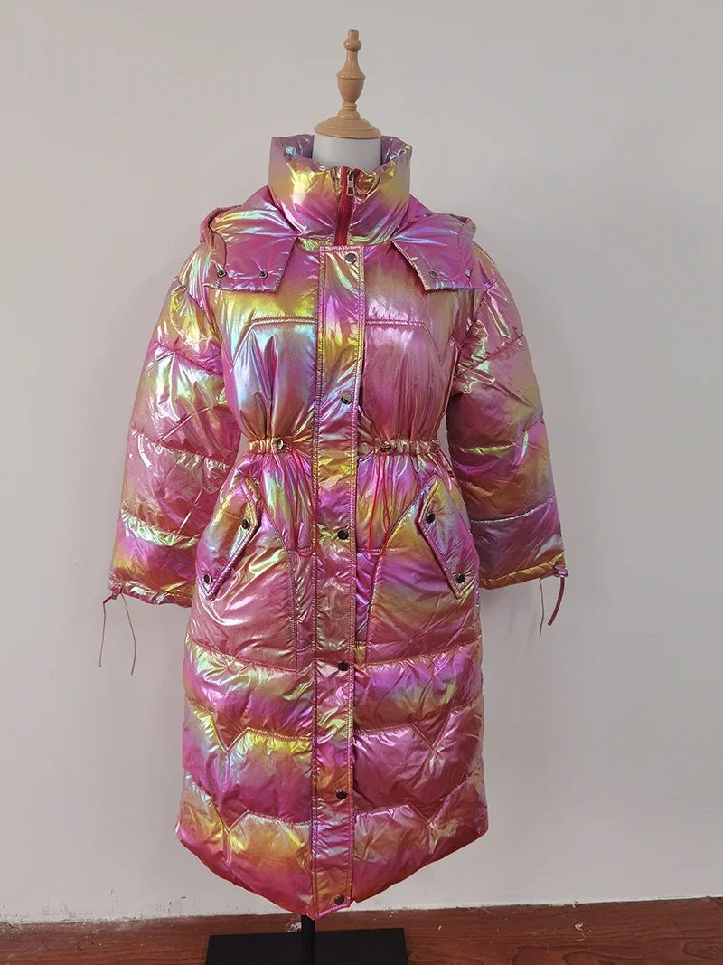 Hmsevenjz 2023 Korean Fashion New Bright Face Wash Free Hooded Knee Length Parkas Winter Loose Casual Parkas Female Clothing