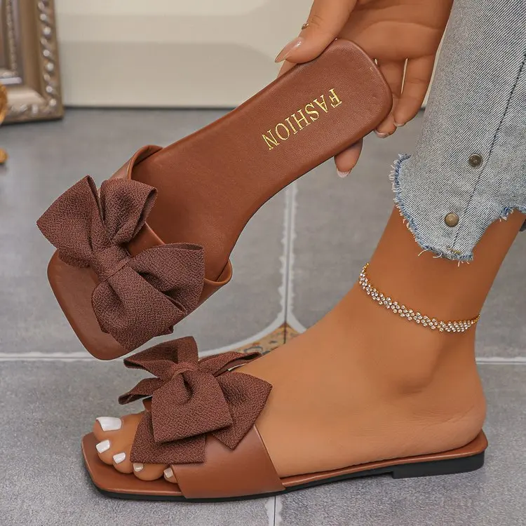 Damen-Flachschuhe, flache, lässige Strandpantoffeln, Sommermode, Schleifen-Sandalen, leichte Outdoor-Schuhe für Damen, Slides für Damen – Detail 3