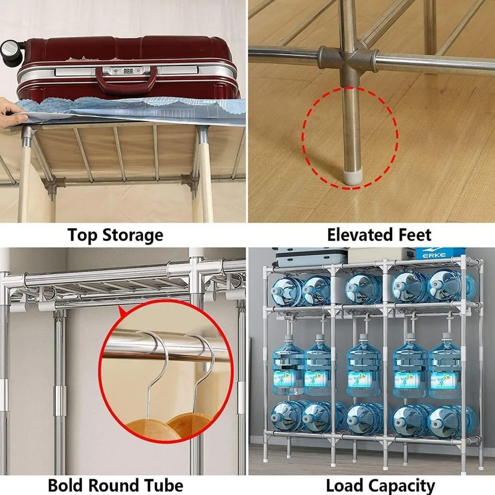 خزانة ملابس كبيرة بإطار فولاذي - خزانة مشي محمولة ومحلول رف تجفيف الملابس #6