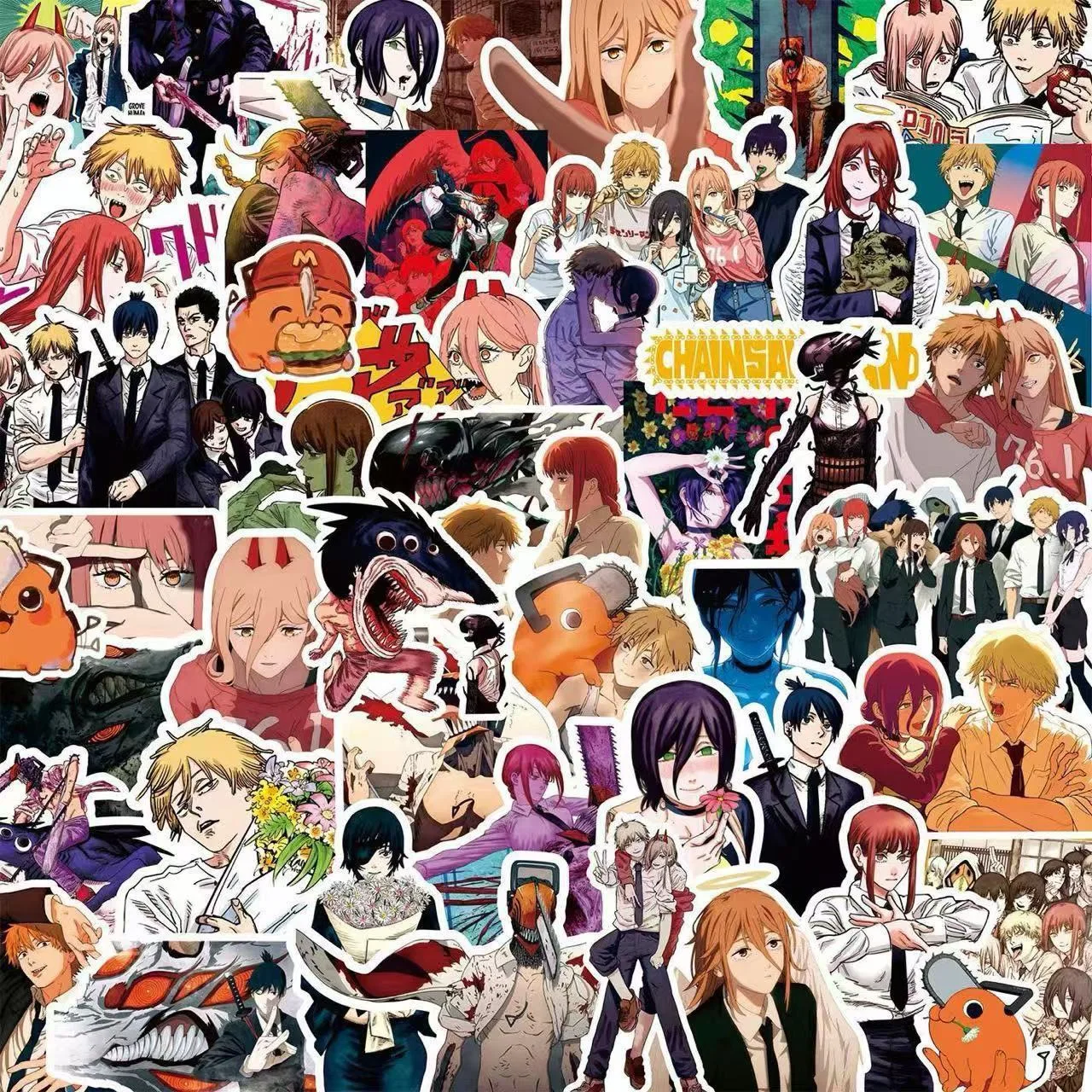 80 Pegatinas de Anime de Denji, Reze, Makima y Pochita, Pegatinas Coloridas de Manga para Teléfono, Patineta, Equipaje, Calcomanías Impermeables, Accesorios de Cosplay