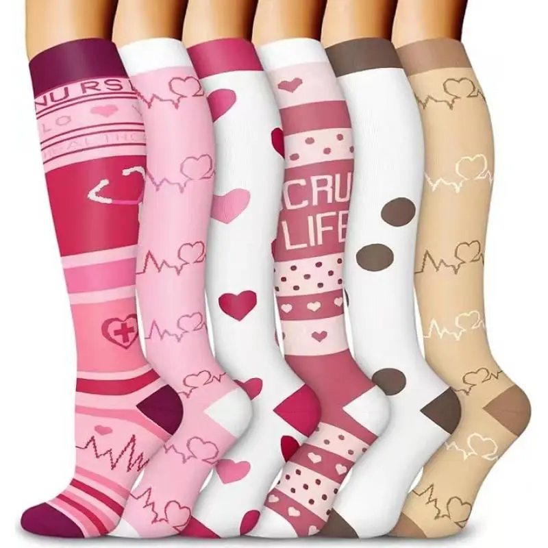 6Pair New Design Women Compression Socks Combination Pattern Medium Long Barrel Running Sports Sweat Absorbing Elite Stockings