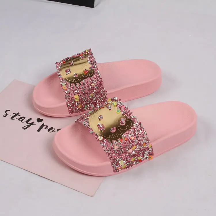2026 New Summer Kids One-band Slippers Cute Cat Fruit Rhinestone Design Non Slip Comfort Wear-resistant Soft Sole Girls Slides - view 4