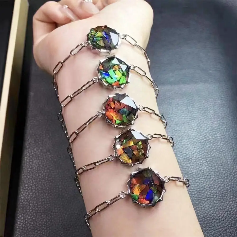 S925 Natural Ammolite Satellite Bracelet Women Trendy Reiki Healing Elastic Bracelet Yoga Energy Wristband Jewelry Gift