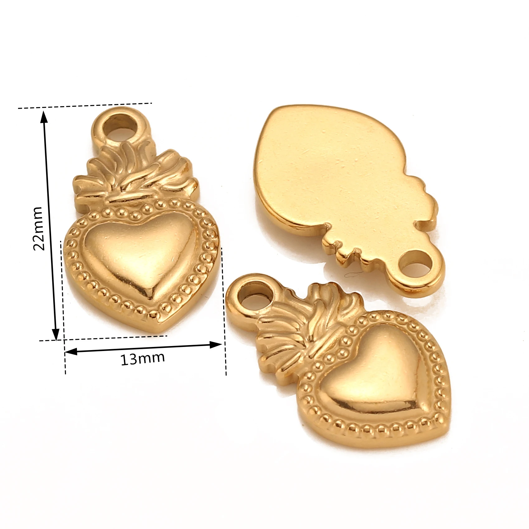 3Pcs/Lot Sacred Heart Charms Catholic 3D Love Shape Pendants Stainless Steel Dangle DIY Necklace Bracelet Jewelry Making Finding