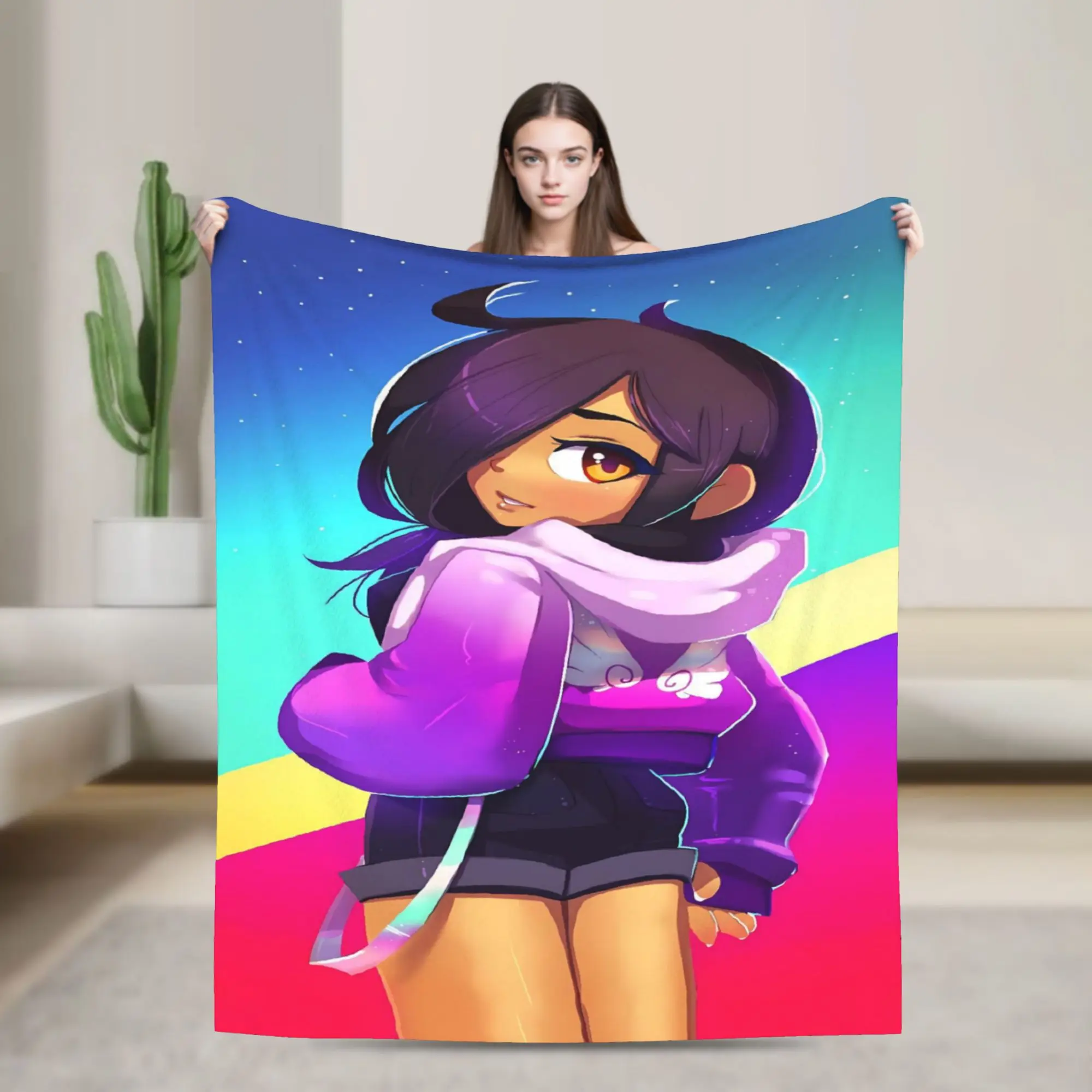 Cute Aphmau Anime Girl Portrait Blanket  Warm Graphic Plush Bedding Throws For Living Room Camping Flannel Bedspread Bed Cover