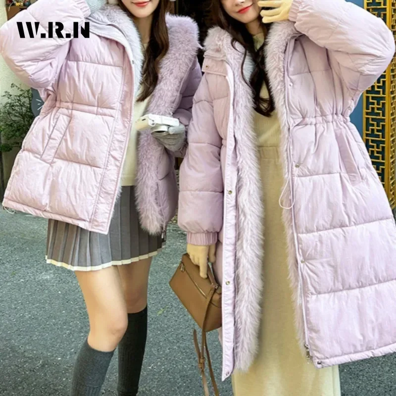 2024 Winter Casual Single Breasted Parkas Basics Tassels Jacket For Women Oversized Outerwear Fashion Warm Thick Black Coat