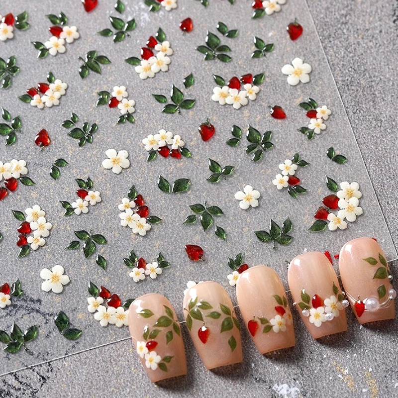 

Mini Jelly Strawberry Flower Leaf Petal Blossom Dreamy Lily Nail Art Stickers Charms Delicate Manicure Tip Small Decals Supplies